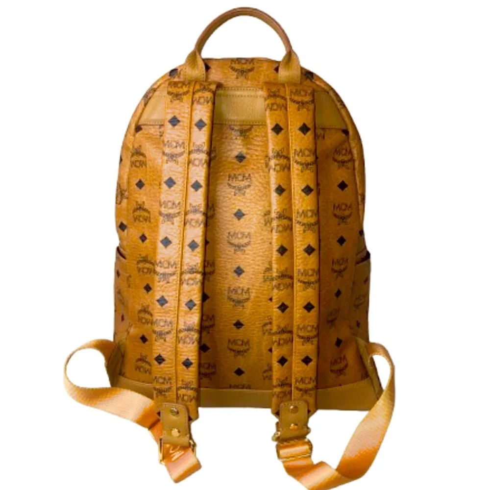 MCM Cognac Visetos Metallic Embellished Full Size Unisex Backpack Book Bag